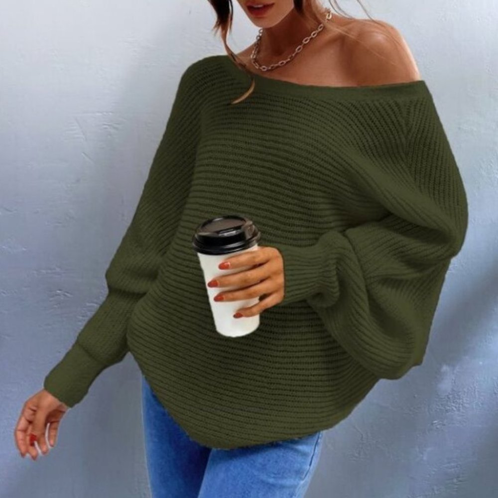 Cozy open tie back knit sweater top dusty GREEN - Picture 5 of 6